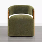 Upholstered Dining Chair with Wood Armrests and Hidden Wheels