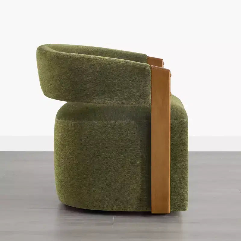 Upholstered Dining Chair with Wood Armrests and Hidden Wheels