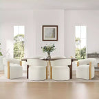 Upholstered Dining Chair with Wood Armrests and Hidden Wheels