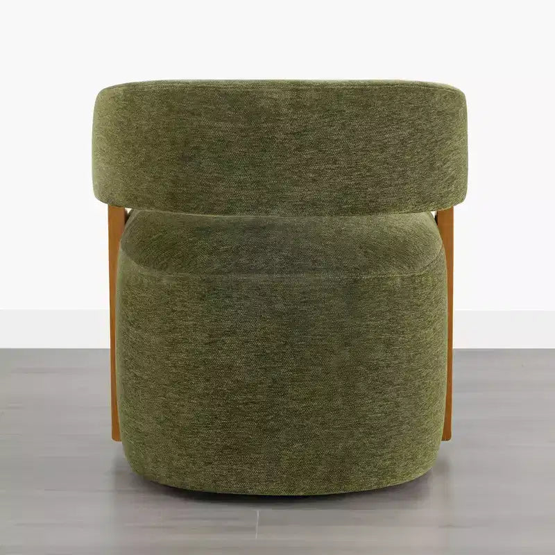 Upholstered Dining Chair with Wood Armrests and Hidden Wheels