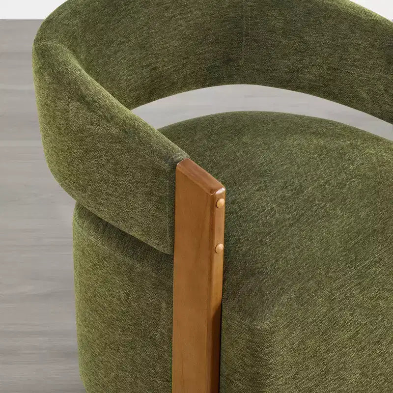 Upholstered Dining Chair with Wood Armrests and Hidden Wheels