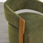 Upholstered Dining Chair with Wood Armrests and Hidden Wheels