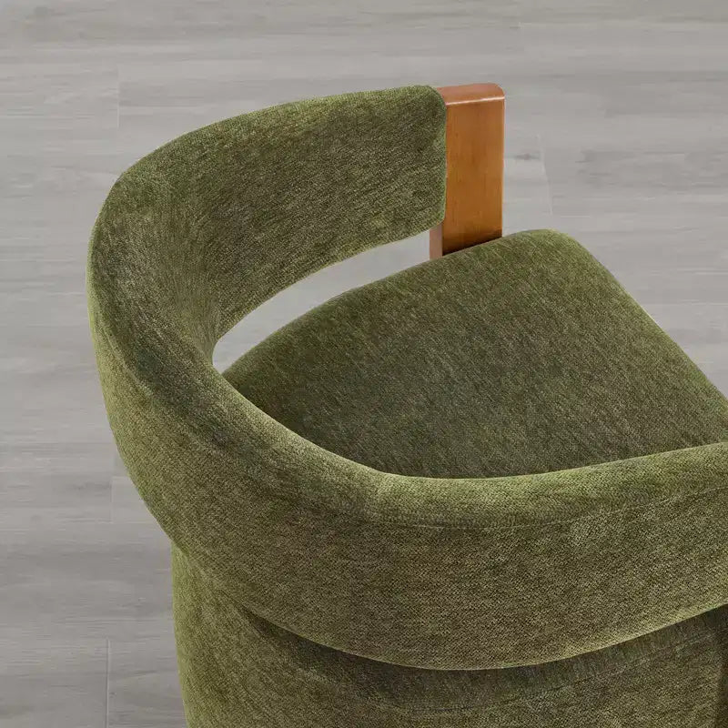 Upholstered Dining Chair with Wood Armrests and Hidden Wheels