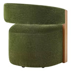 Upholstered Dining Chair with Wood Armrests and Hidden Wheels