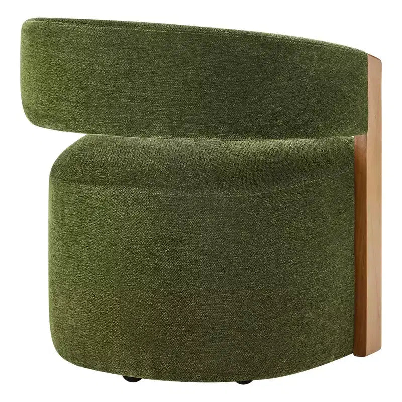 Upholstered Dining Chair with Wood Armrests and Hidden Wheels