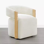 Upholstered Dining Chair with Wood Armrests and Hidden Wheels