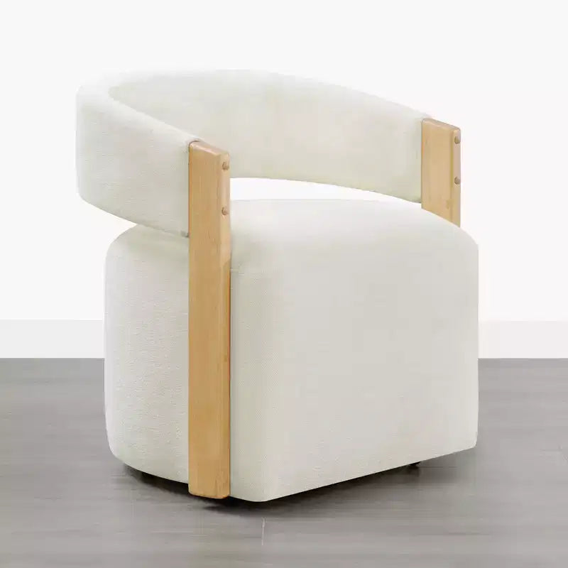 Upholstered Dining Chair with Wood Armrests and Hidden Wheels
