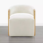 Upholstered Dining Chair with Wood Armrests and Hidden Wheels
