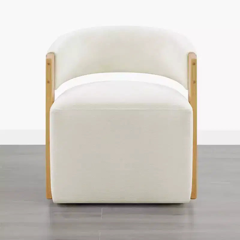 Upholstered Dining Chair with Wood Armrests and Hidden Wheels
