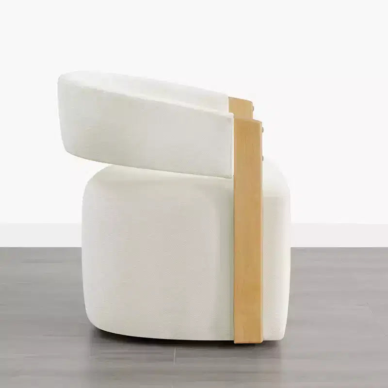 Upholstered Dining Chair with Wood Armrests and Hidden Wheels