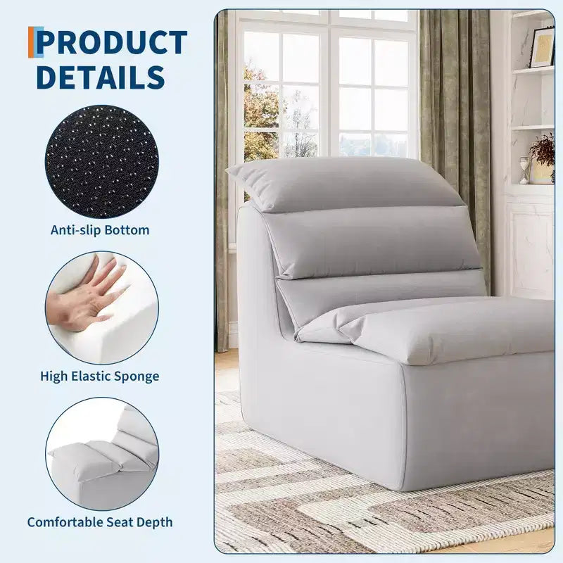 Bean Bag Chair, Lazy Floor Couch with High-Resilience Foam, Non-Slip Base, Beanbag Chairs for Adults, Fireside Chair for Living Room Bedroom