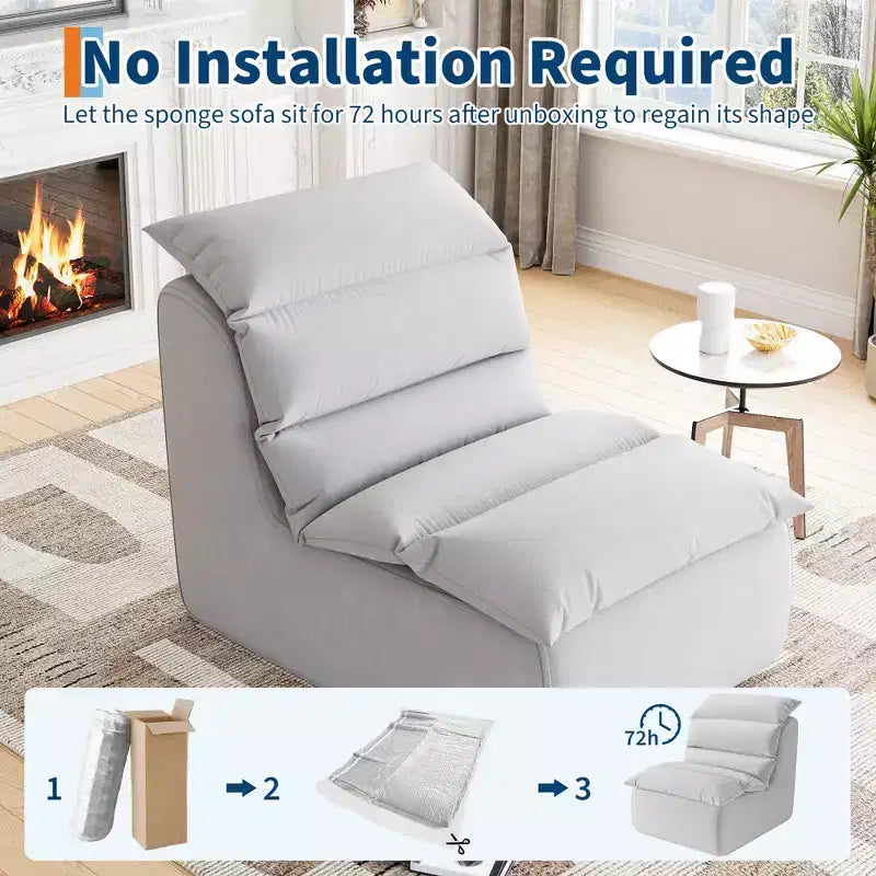 Bean Bag Chair, Lazy Floor Couch with High-Resilience Foam, Non-Slip Base, Beanbag Chairs for Adults, Fireside Chair for Living Room Bedroom