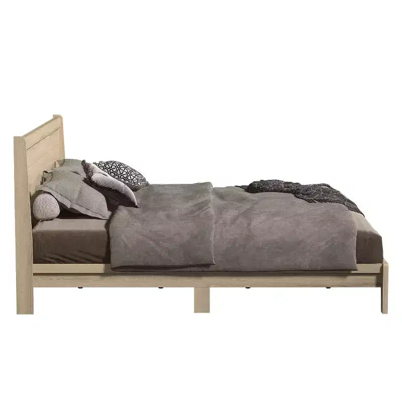 King Platform Bed with Integrated Headboard - Oslo Oak, 12-Piece LVL Slat System