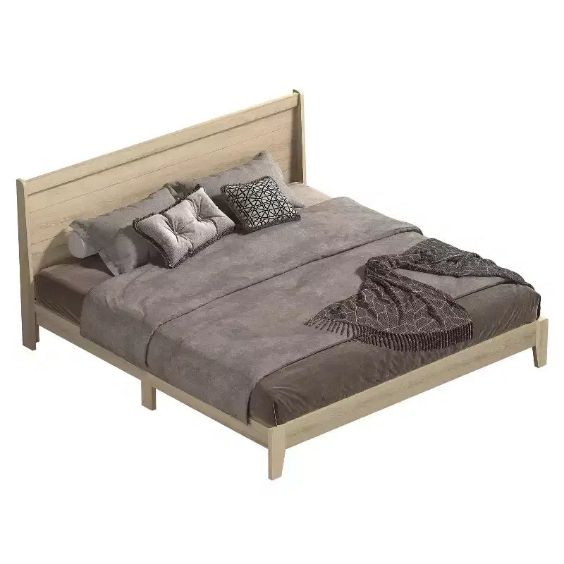 King Platform Bed with Integrated Headboard - Oslo Oak, 12-Piece LVL Slat System