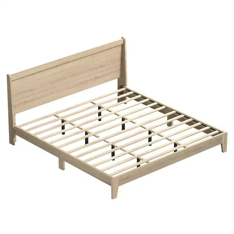 King Platform Bed with Integrated Headboard - Oslo Oak, 12-Piece LVL Slat System