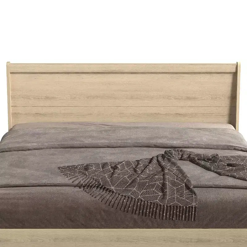 King Platform Bed with Integrated Headboard - Oslo Oak, 12-Piece LVL Slat System