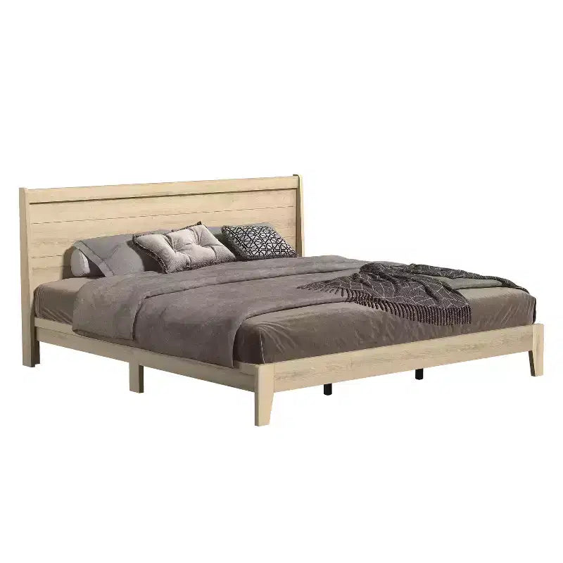 King Platform Bed with Integrated Headboard - Oslo Oak, 12-Piece LVL Slat System