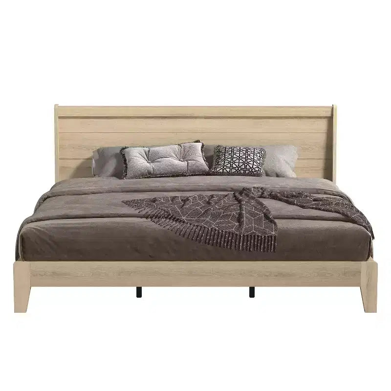 King Platform Bed with Integrated Headboard - Oslo Oak, 12-Piece LVL Slat System