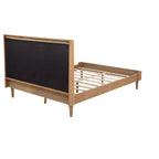 Queen Upholstered Platform Bed with Piano Key Headboard and Solid Pine Frame - Wheat