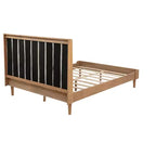 Queen Upholstered Platform Bed with Piano Key Headboard and Solid Pine Frame - Wheat