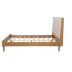 Queen Upholstered Platform Bed with Piano Key Headboard and Solid Pine Frame - Wheat