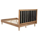 Queen Upholstered Platform Bed with Piano Key Headboard and Solid Pine Frame - Wheat