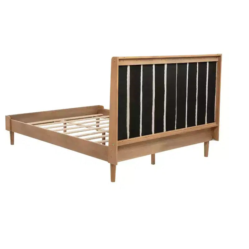 Queen Upholstered Platform Bed with Piano Key Headboard and Solid Pine Frame - Wheat