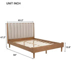Queen Upholstered Platform Bed with Piano Key Headboard and Solid Pine Frame - Wheat