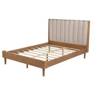 Queen Upholstered Platform Bed with Piano Key Headboard and Solid Pine Frame - Wheat