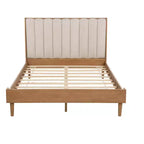 Queen Upholstered Platform Bed with Piano Key Headboard and Solid Pine Frame - Wheat