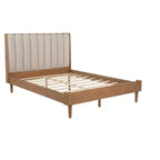 Queen Upholstered Platform Bed with Piano Key Headboard and Solid Pine Frame - Wheat