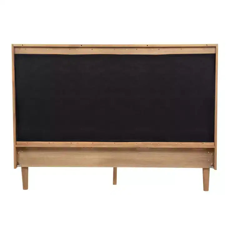 Queen Upholstered Platform Bed with Piano Key Headboard and Solid Pine Frame - Wheat