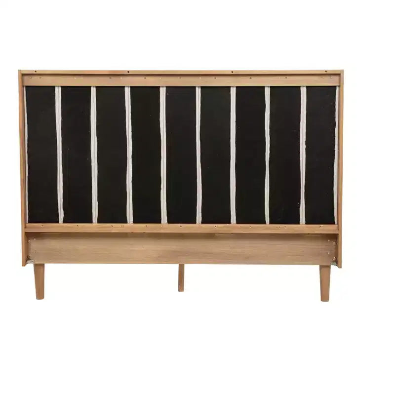 Queen Upholstered Platform Bed with Piano Key Headboard and Solid Pine Frame - Wheat