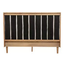 Queen Upholstered Platform Bed with Piano Key Headboard and Solid Pine Frame - Wheat