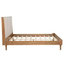 Queen Upholstered Platform Bed with Piano Key Headboard and Solid Pine Frame - Wheat
