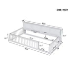 Kids Montessori Floor Bed with Bookcase, Charging Station and Guardrails - Twin XL, White