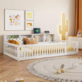 Kids Montessori Floor Bed with Bookcase, Charging Station and Guardrails - Twin XL, White