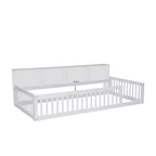 Kids Montessori Floor Bed with Bookcase, Charging Station and Guardrails - Twin XL, White
