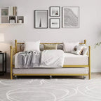 Twin Size Metal Daybed with Trundle, Floral Headboard and Heavy Duty Steel Slat Support
