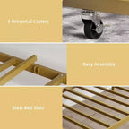 Twin Size Metal Daybed with Trundle, Floral Headboard and Heavy Duty Steel Slat Support