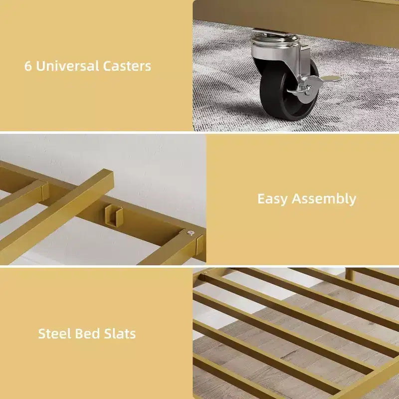 Twin Size Metal Daybed with Trundle, Floral Headboard and Heavy Duty Steel Slat Support