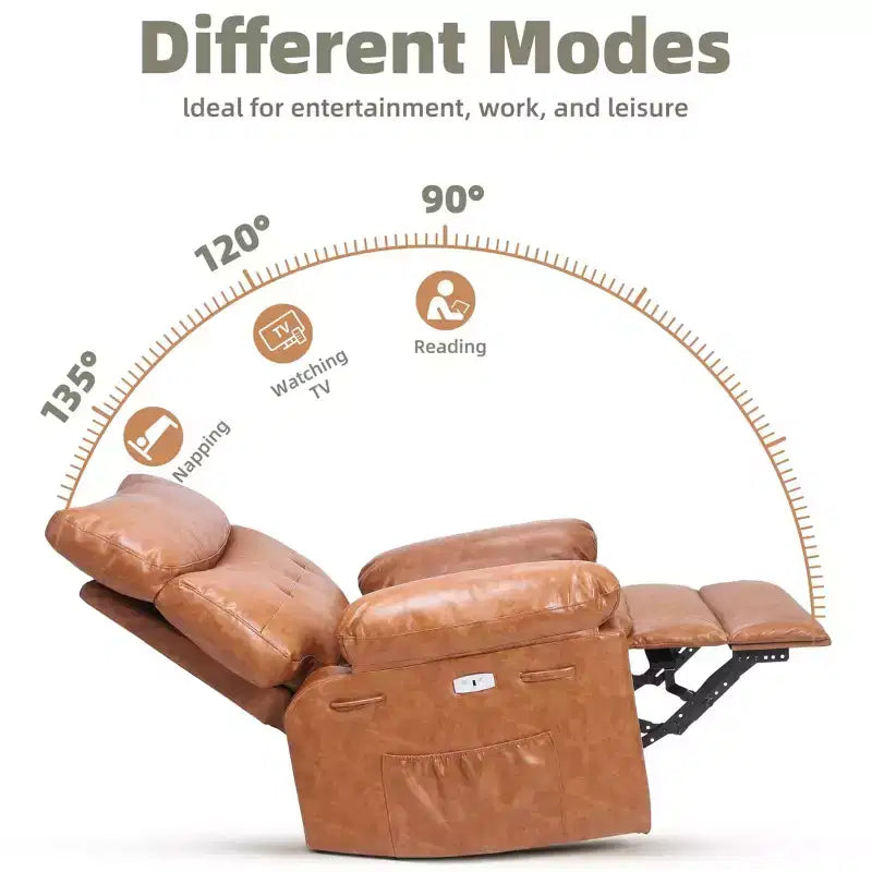 Oversized Recliner Chair with Heat and Massage - 360° Swivel, Manual Rocking, Faux Leather