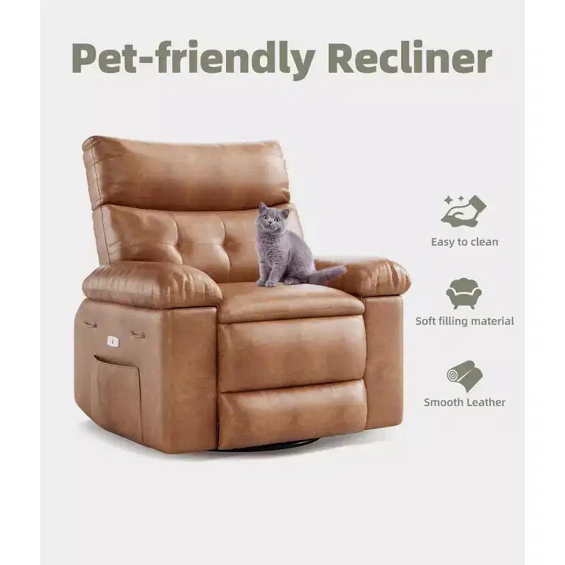 Oversized Recliner Chair with Heat and Massage - 360° Swivel, Manual Rocking, Faux Leather