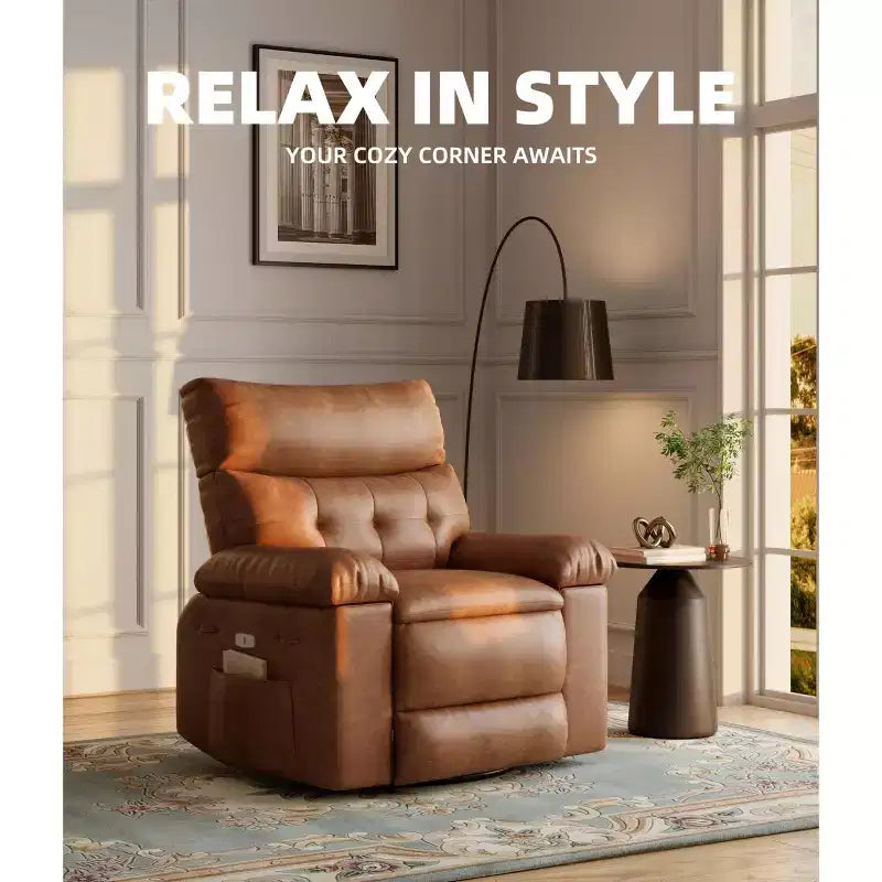 Oversized Recliner Chair with Heat and Massage - 360° Swivel, Manual Rocking, Faux Leather