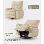 Oversized Recliner Chair with Heat and Massage - 360° Swivel, Manual Rocking, Faux Leather