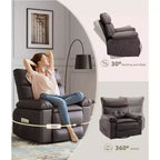 Oversized Recliner Chair with Heat and Massage - 360° Swivel, Manual Rocking, Faux Leather