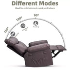 Oversized Recliner Chair with Heat and Massage - 360° Swivel, Manual Rocking, Faux Leather