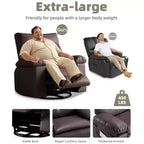 Oversized Recliner Chair with Heat and Massage - 360° Swivel, Manual Rocking, Faux Leather