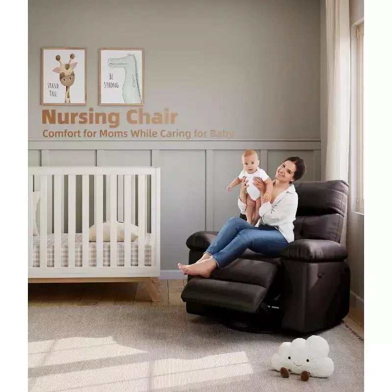 Oversized Recliner Chair with Heat and Massage - 360° Swivel, Manual Rocking, Faux Leather