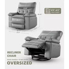 Oversized Recliner Chair with Heat and Massage - 360° Swivel, Manual Rocking, Faux Leather